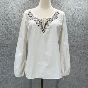 vintage DKNY floral embordered cottagecore juliet long sleeve cotton top M retro